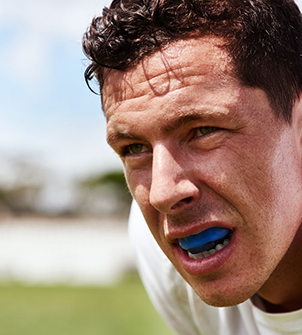 Athlete wearing a mouthguard