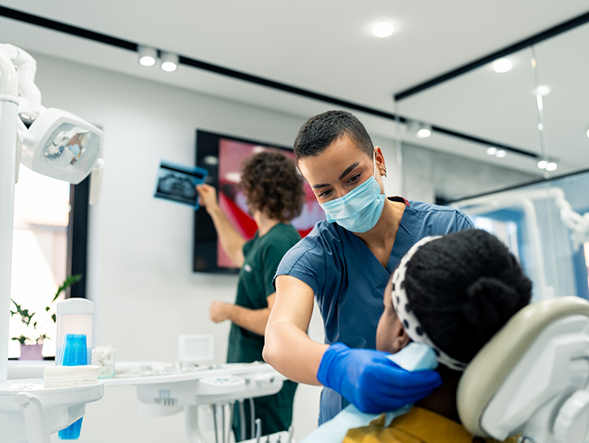 Woman about to get a dental exam